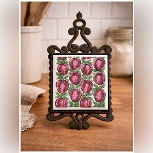 Vintage, Cast Iron and Ceramic Tile Trivet by Enesco